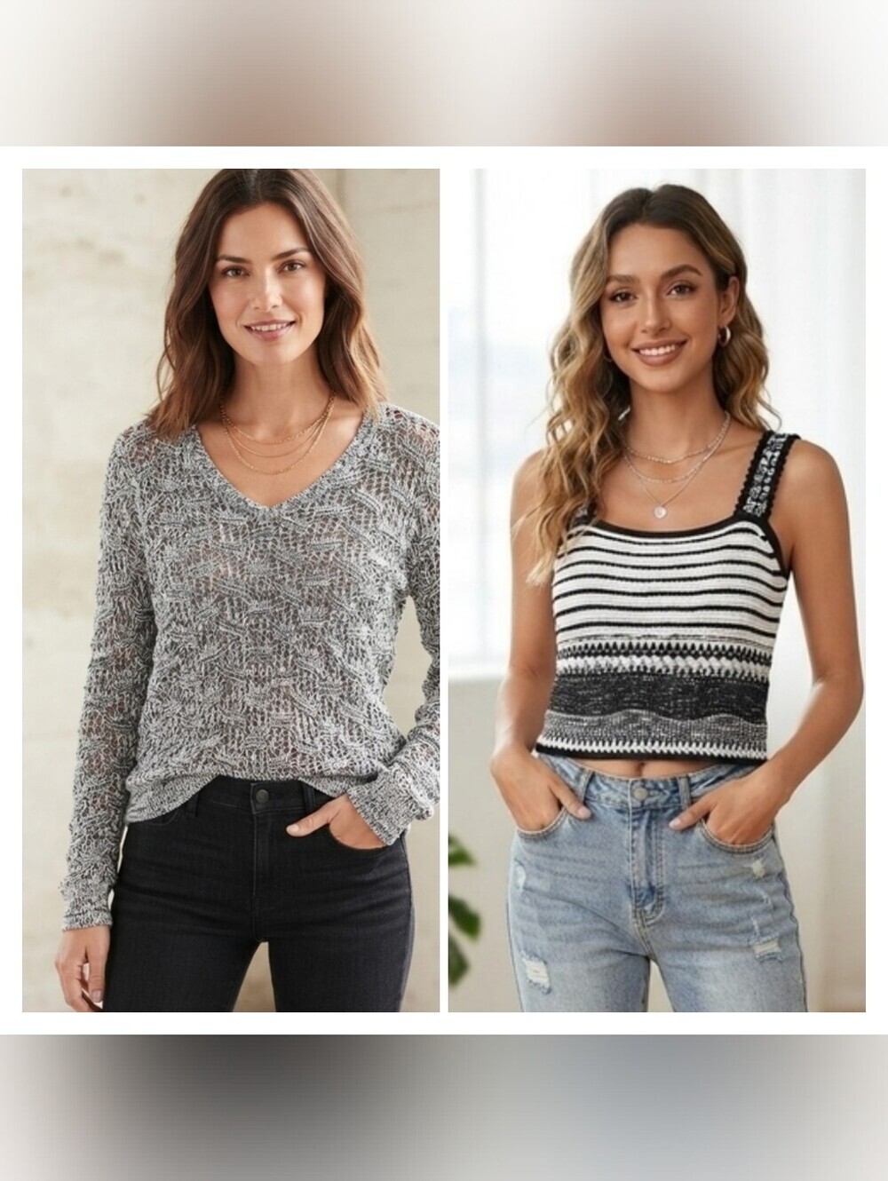 Bundle: LOFT Gray Open-Knit V-Neck Sweater And Loft Knit Tank